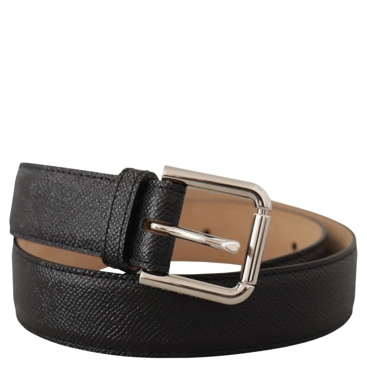 Black Calf Leather Brown Backend Metal Buckle Belt
