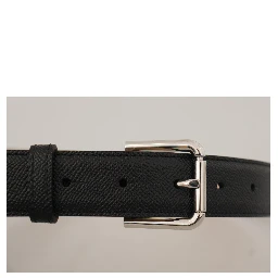 Black Calf Leather Brown Backend Metal Buckle Belt