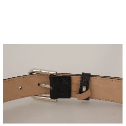 Black Calf Leather Brown Backend Metal Buckle Belt