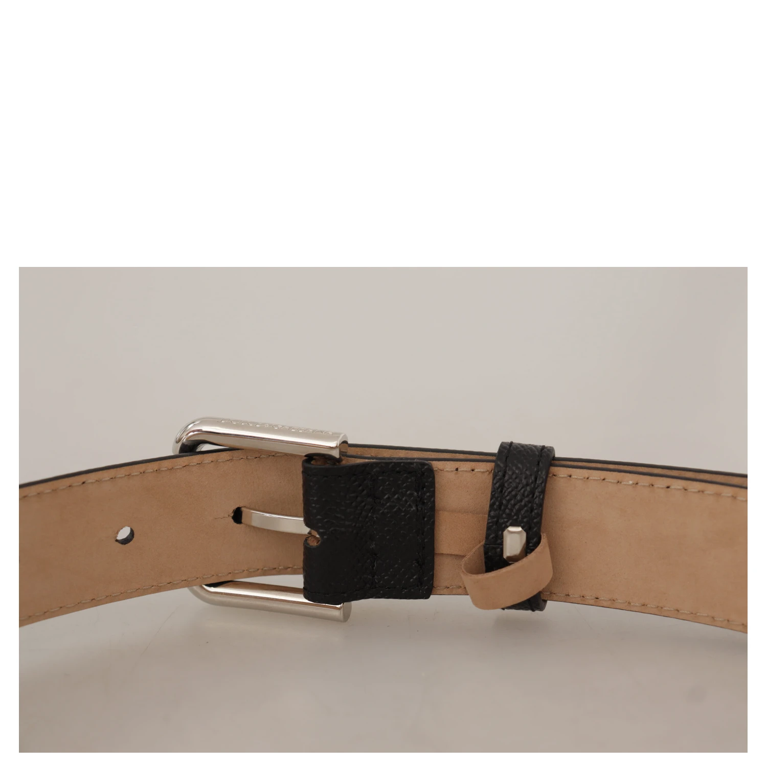 Black Calf Leather Brown Backend Metal Buckle Belt