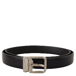 Black Calf Leather Classic Logo Metal Buckle Belt