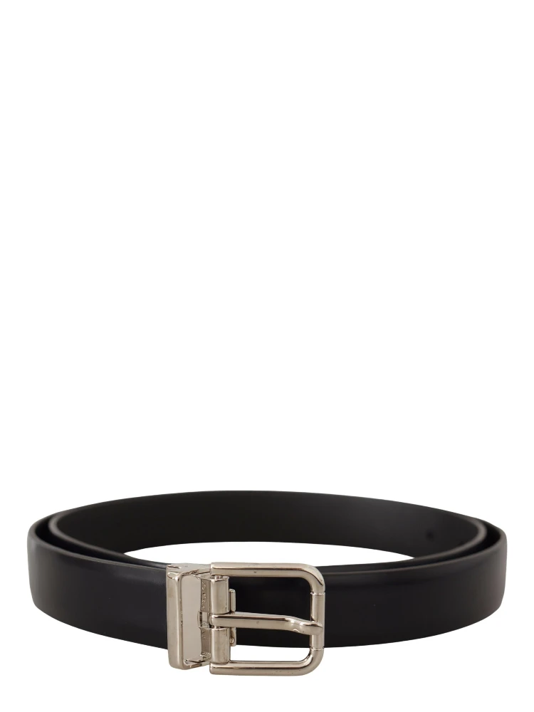 Black Calf Leather Classic Logo Metal Buckle Belt