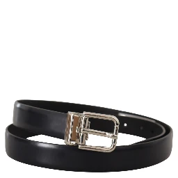 Black Calf Leather Classic Logo Metal Buckle Belt