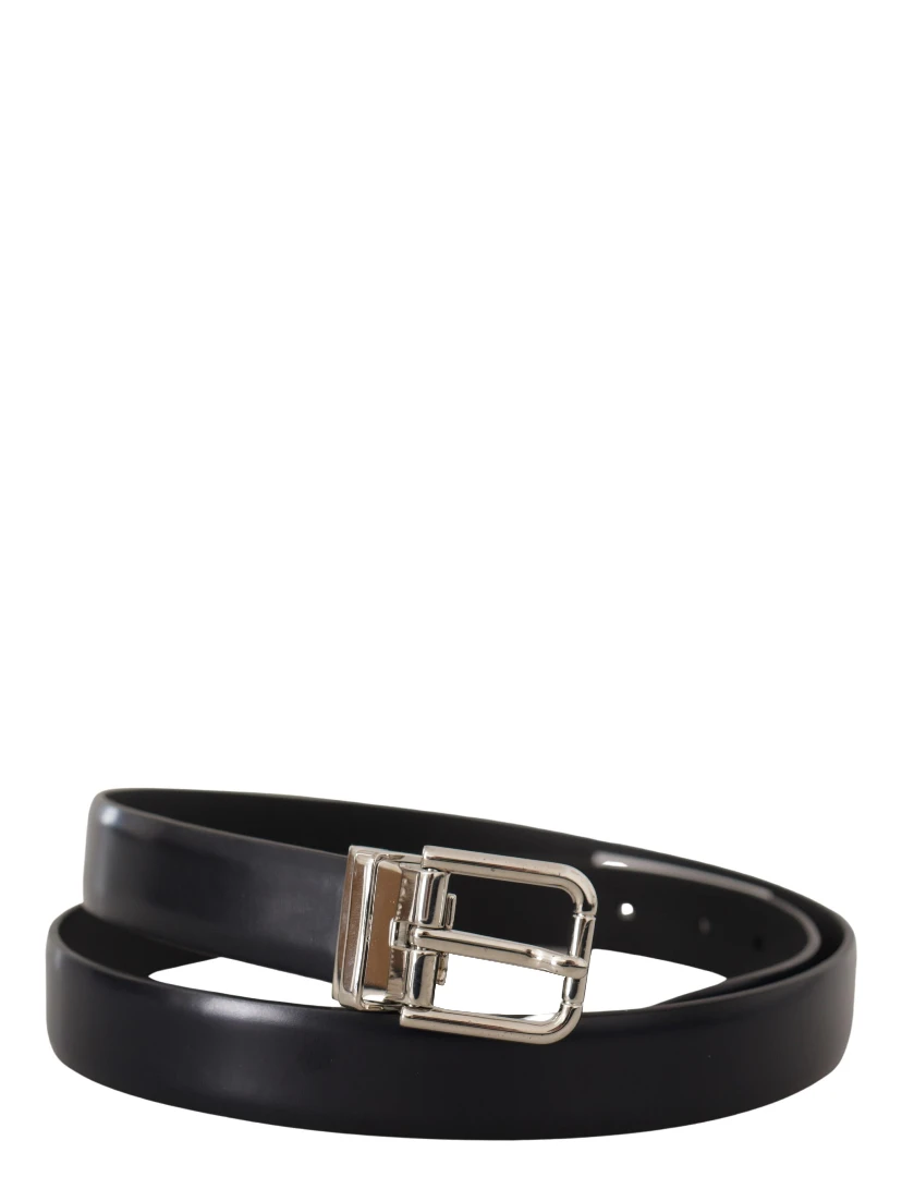 Black Calf Leather Classic Logo Metal Buckle Belt