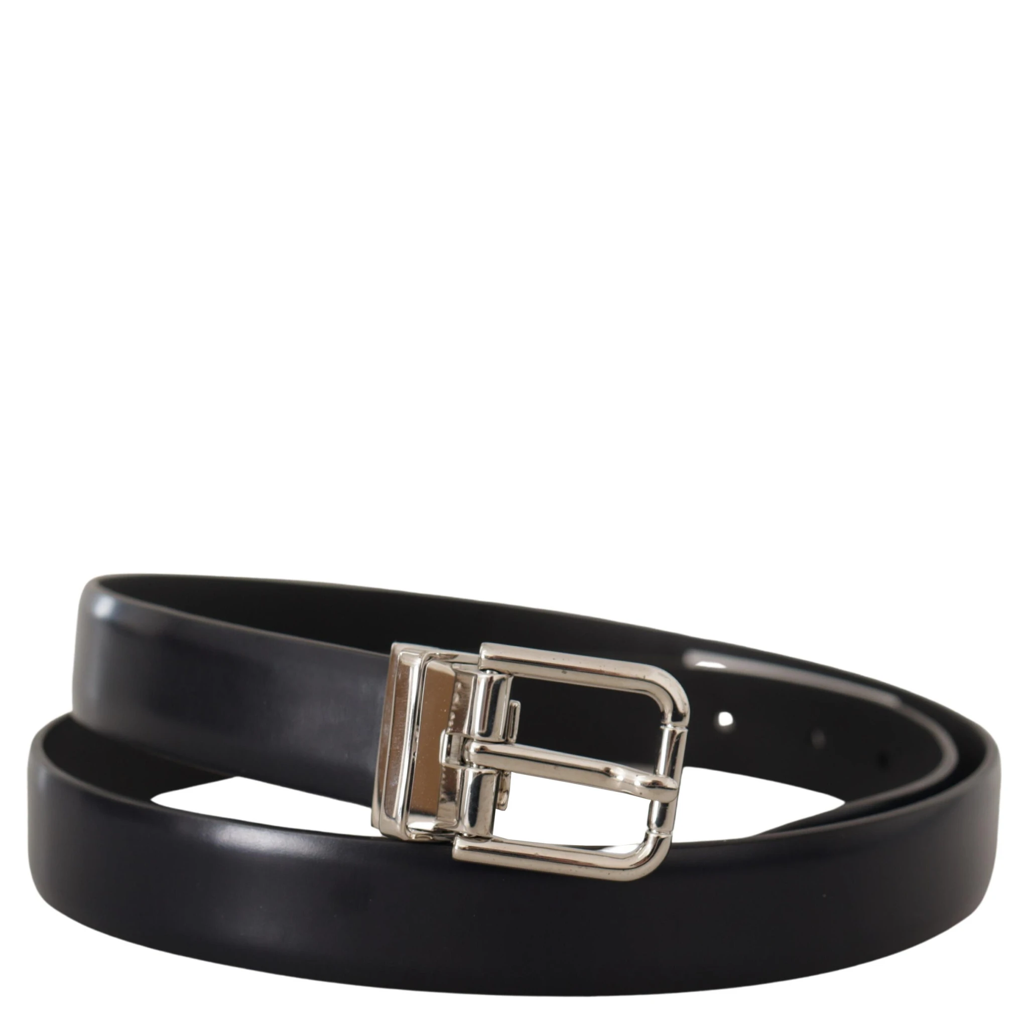 Black Calf Leather Classic Logo Metal Buckle Belt