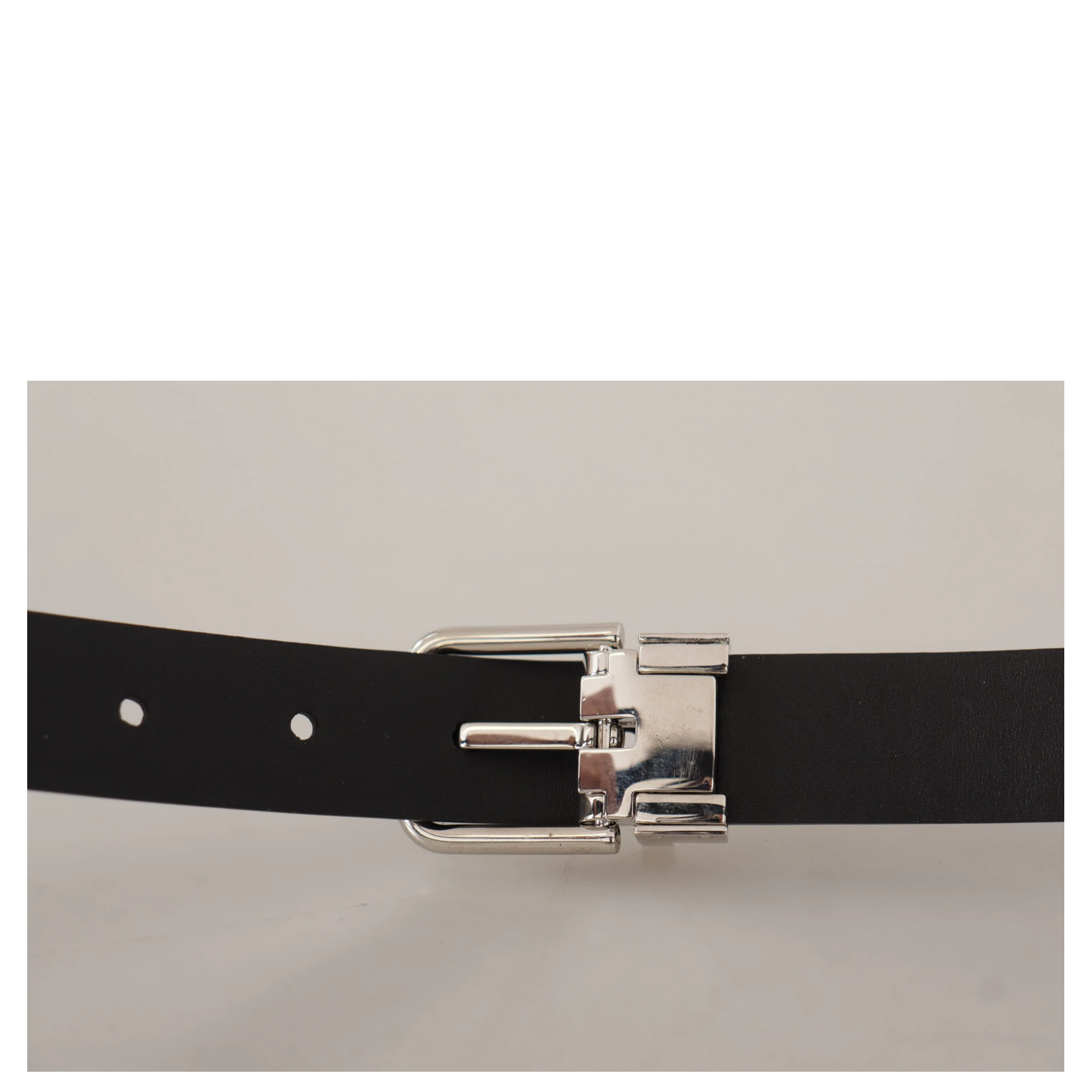 Black Calf Leather Classic Logo Metal Buckle Belt
