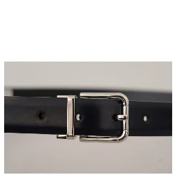 Black Calf Leather Classic Logo Metal Buckle Belt
