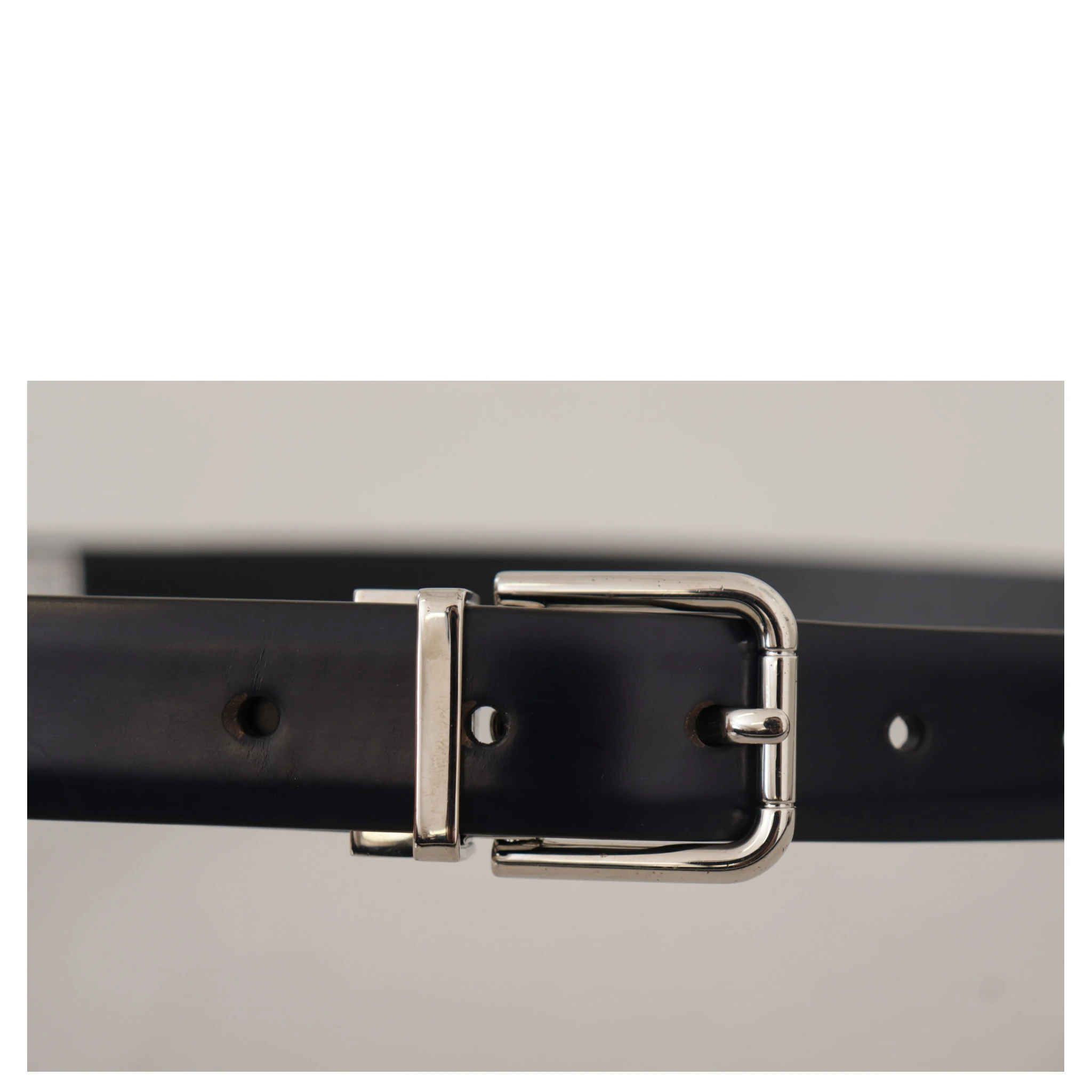 Black Calf Leather Classic Logo Metal Buckle Belt