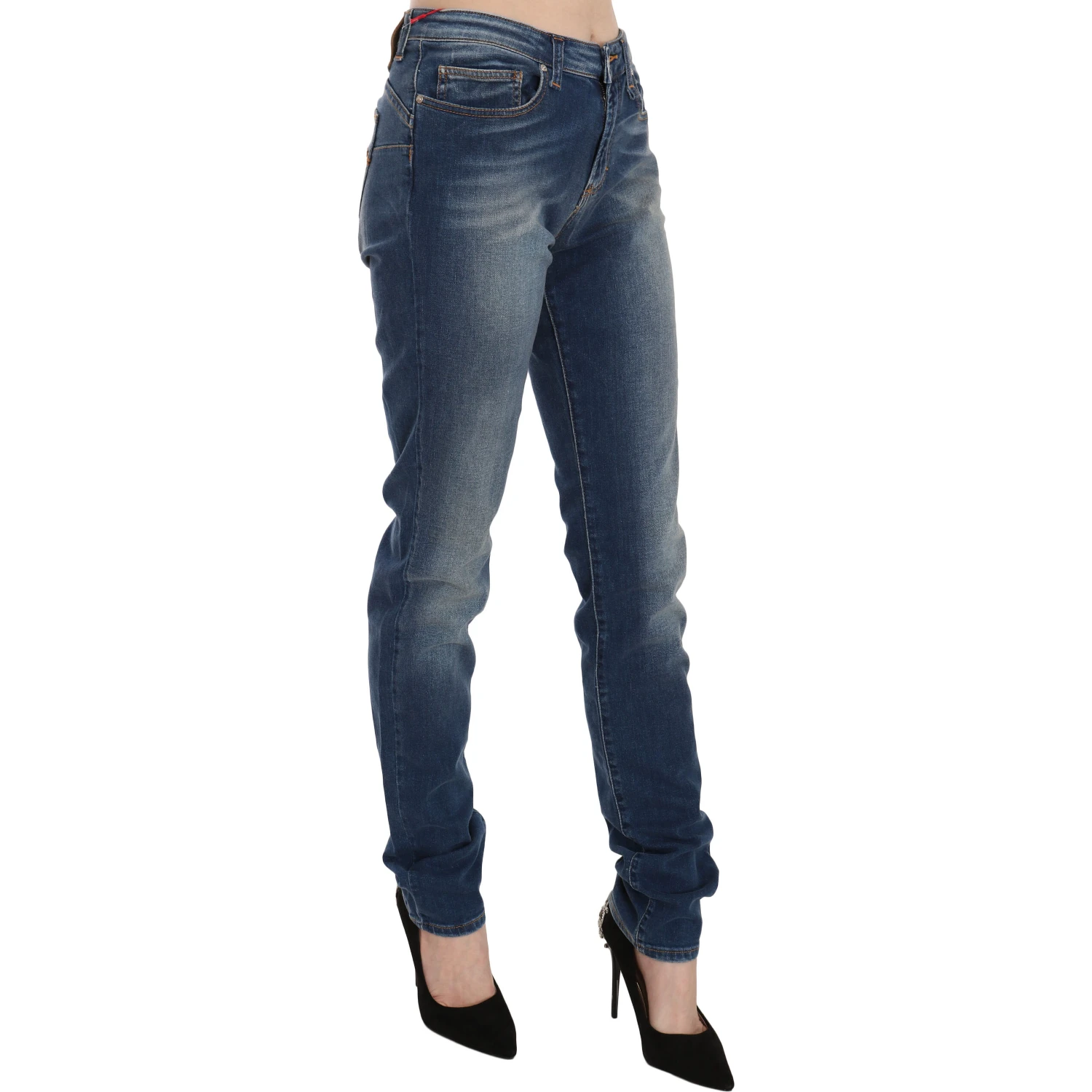Blue Washed Mid Waist Slim Fit Denim Jeans