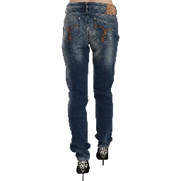 Blue Washed Mid Waist Slim Fit Denim Jeans