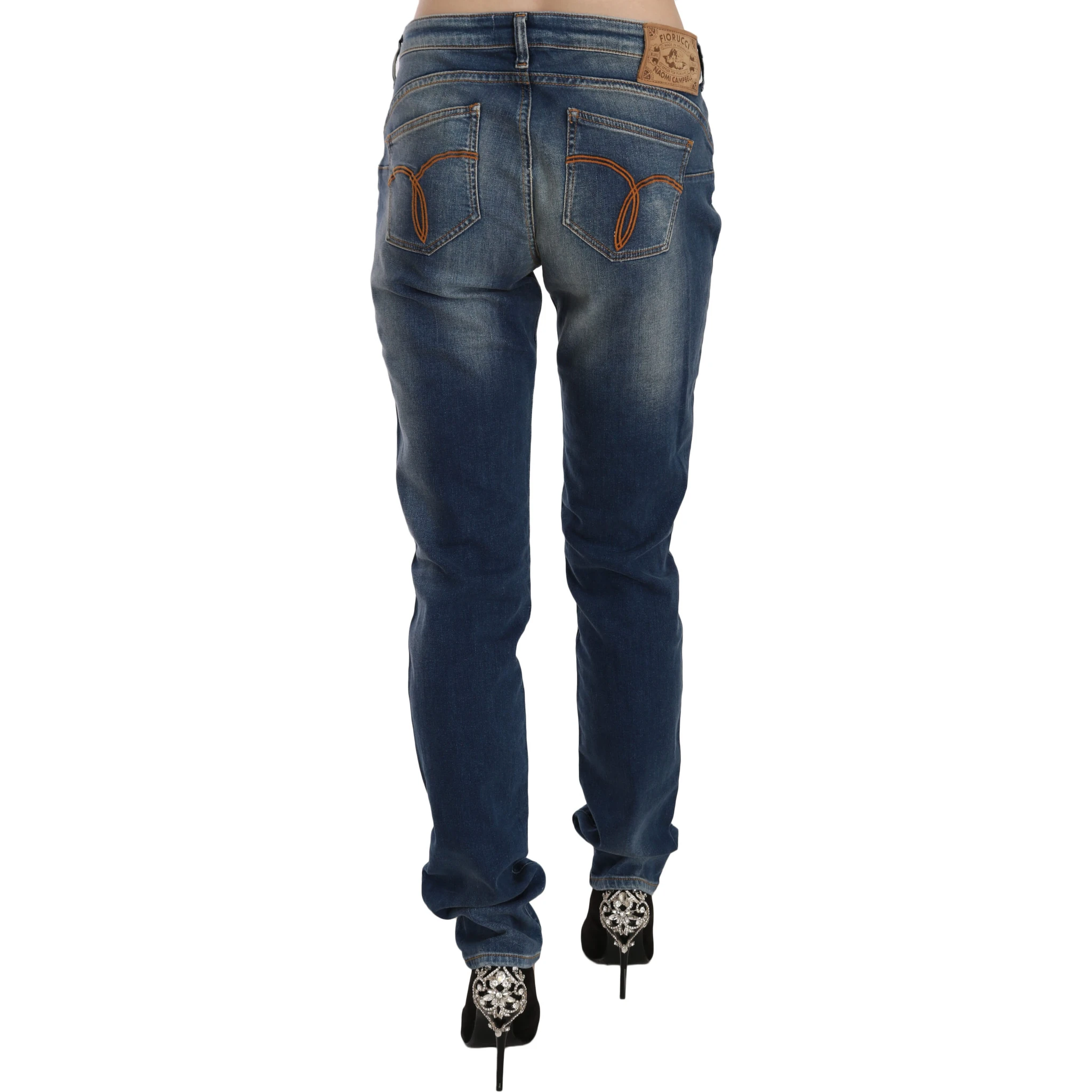 Blue Washed Mid Waist Slim Fit Denim Jeans