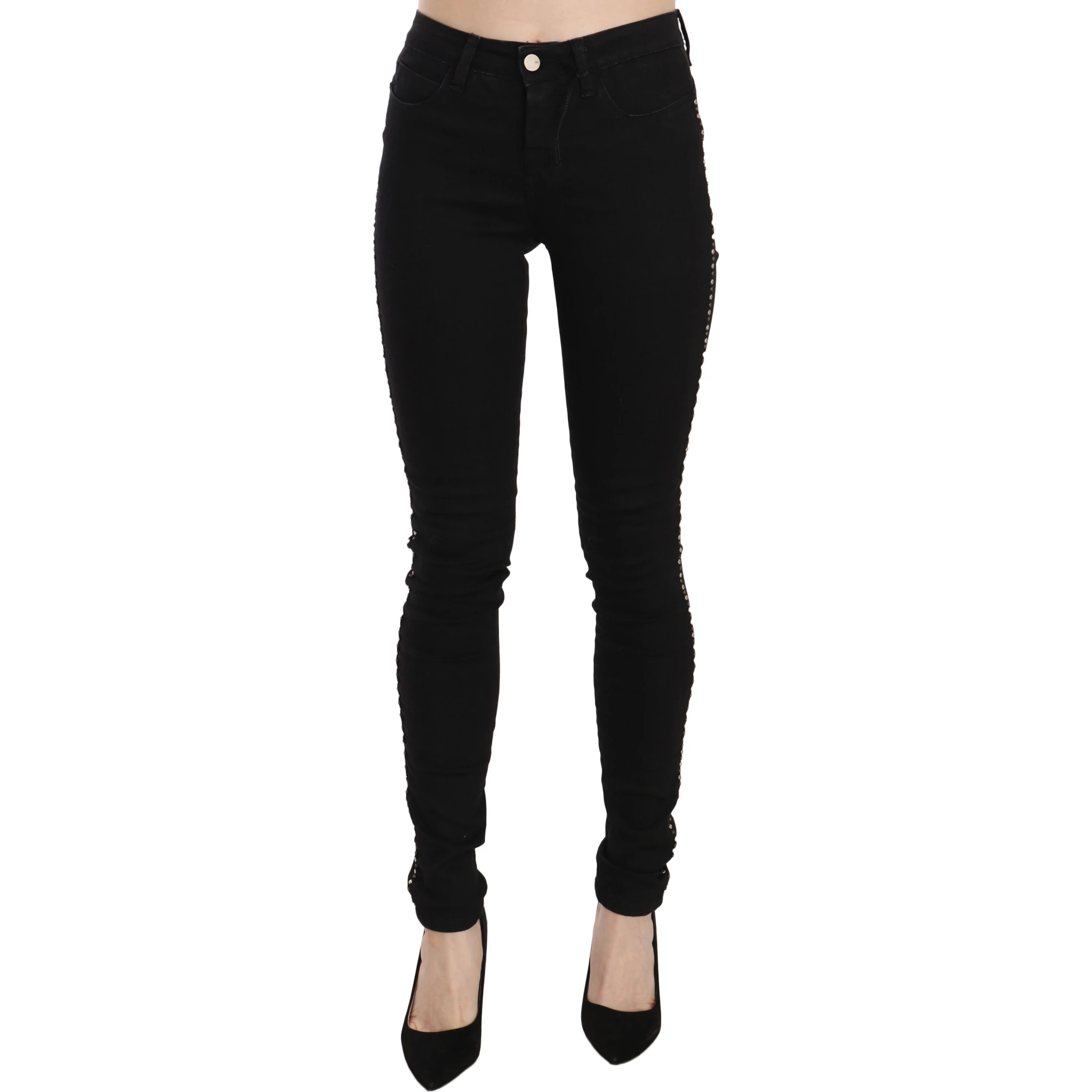 Black Embellished Mid Waist Skinny Denim Jeans