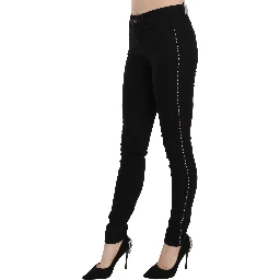 Black Embellished Mid Waist Skinny Denim Jeans