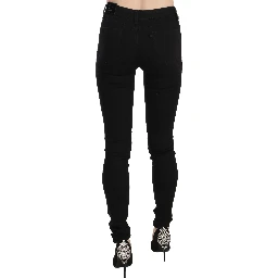 Black Embellished Mid Waist Skinny Denim Jeans