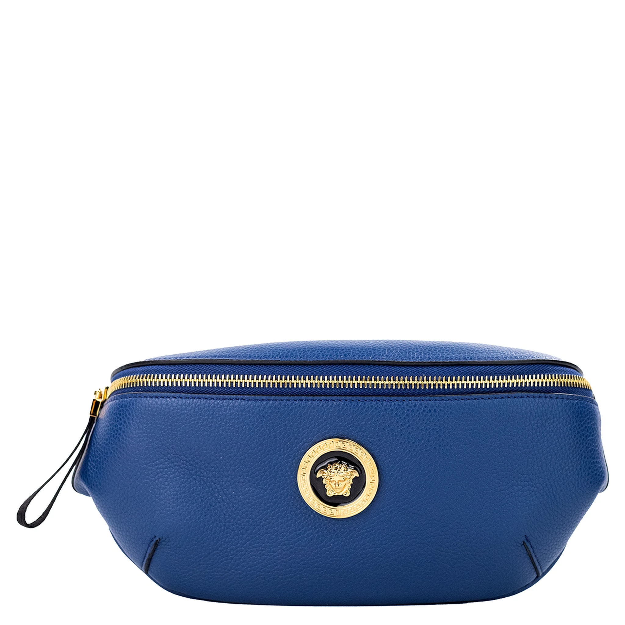 Small Navy Calf Leather Medusa Pendant Fanny Waist Pack Belt Bag