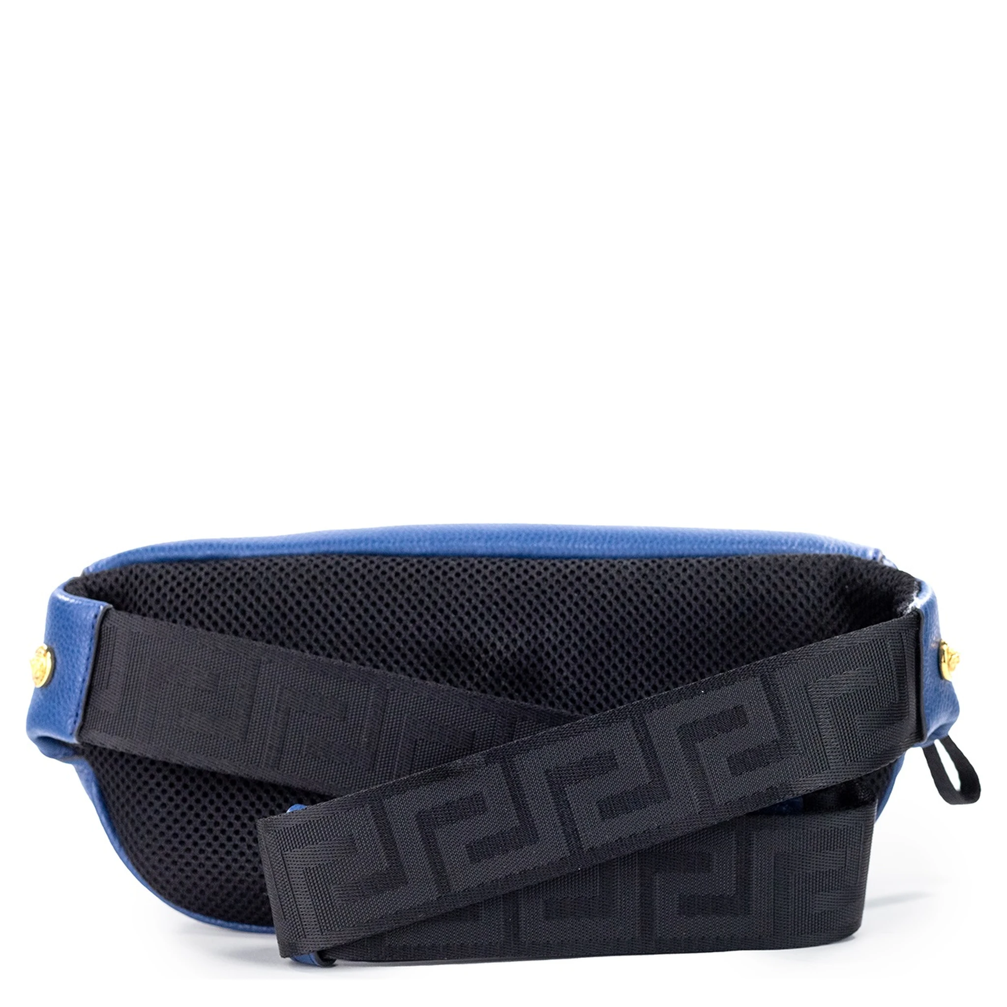 Small Navy Calf Leather Medusa Pendant Fanny Waist Pack Belt Bag