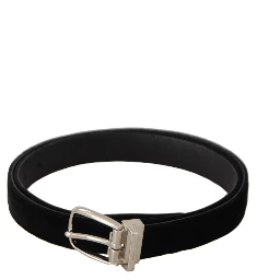 Black Casual Velvet Silver Tone Metal Buckle Belt