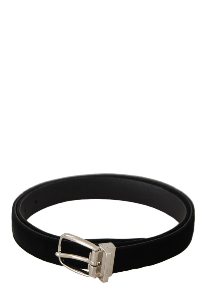 Black Casual Velvet Silver Tone Metal Buckle Belt