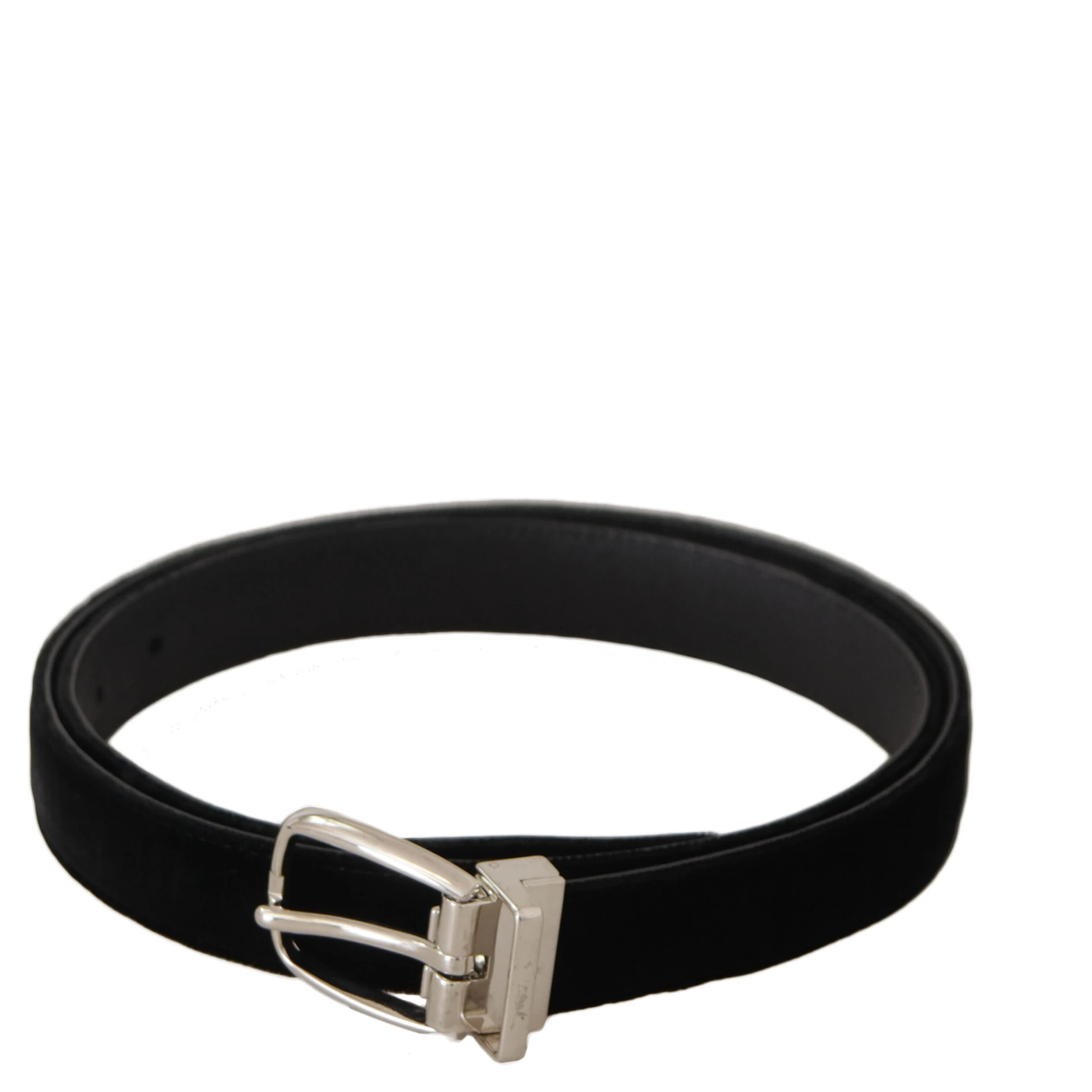 Black Casual Velvet Silver Tone Metal Buckle Belt