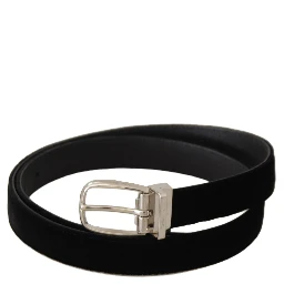Black Casual Velvet Silver Tone Metal Buckle Belt