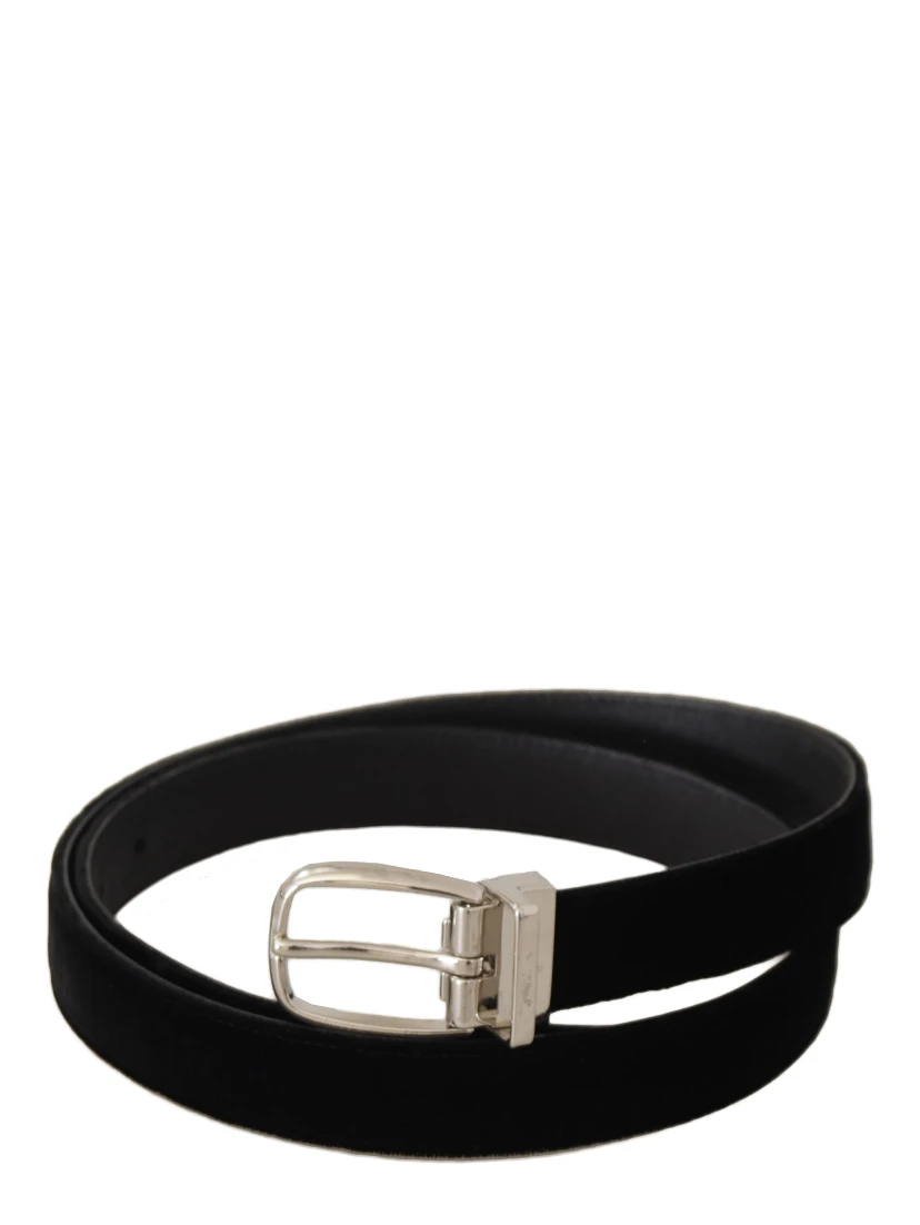 Black Casual Velvet Silver Tone Metal Buckle Belt