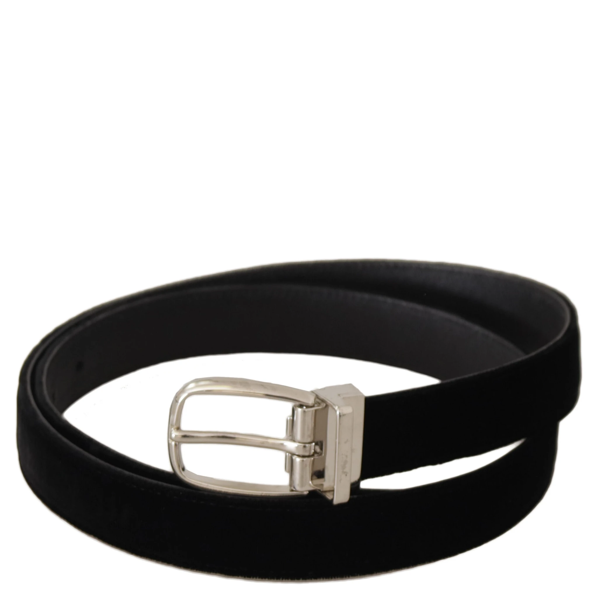 Black Casual Velvet Silver Tone Metal Buckle Belt