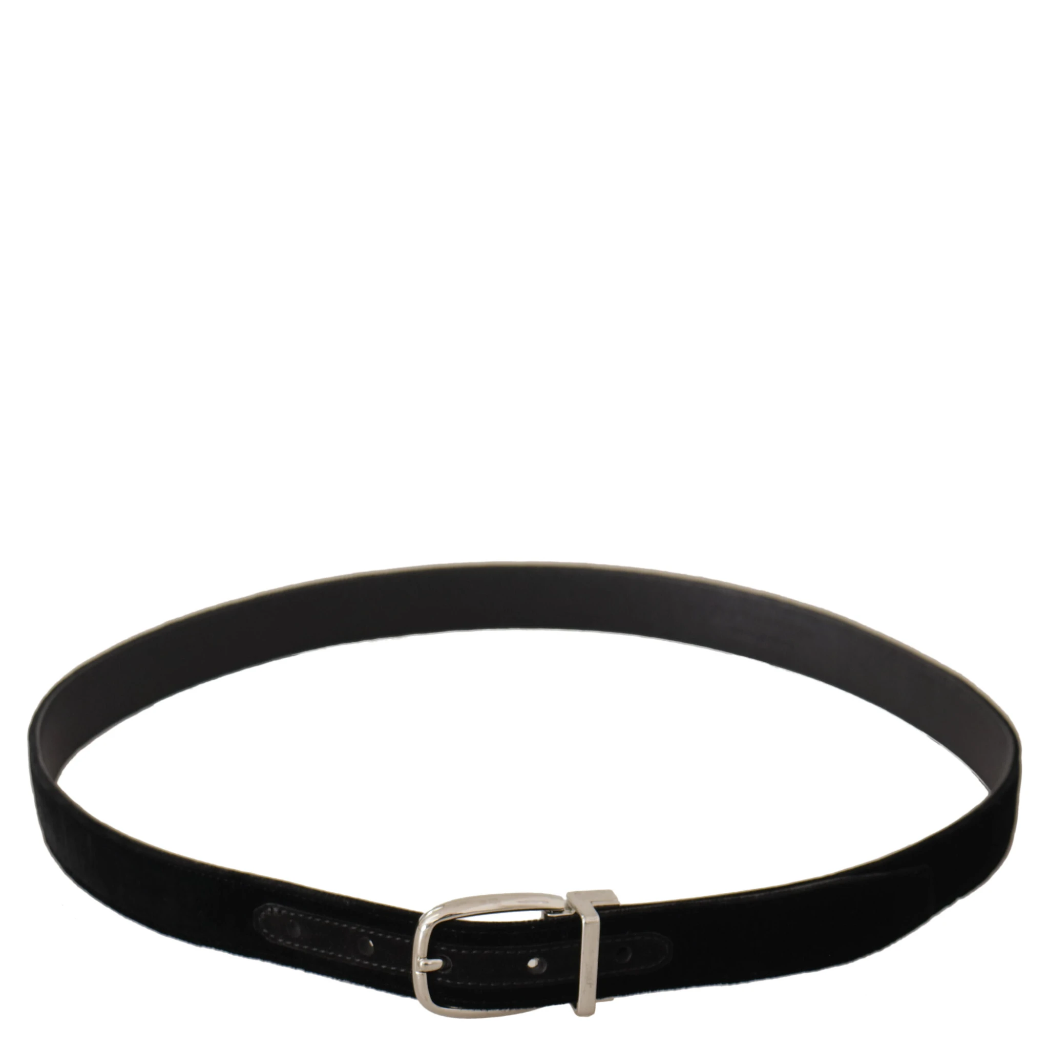 Black Casual Velvet Silver Tone Metal Buckle Belt