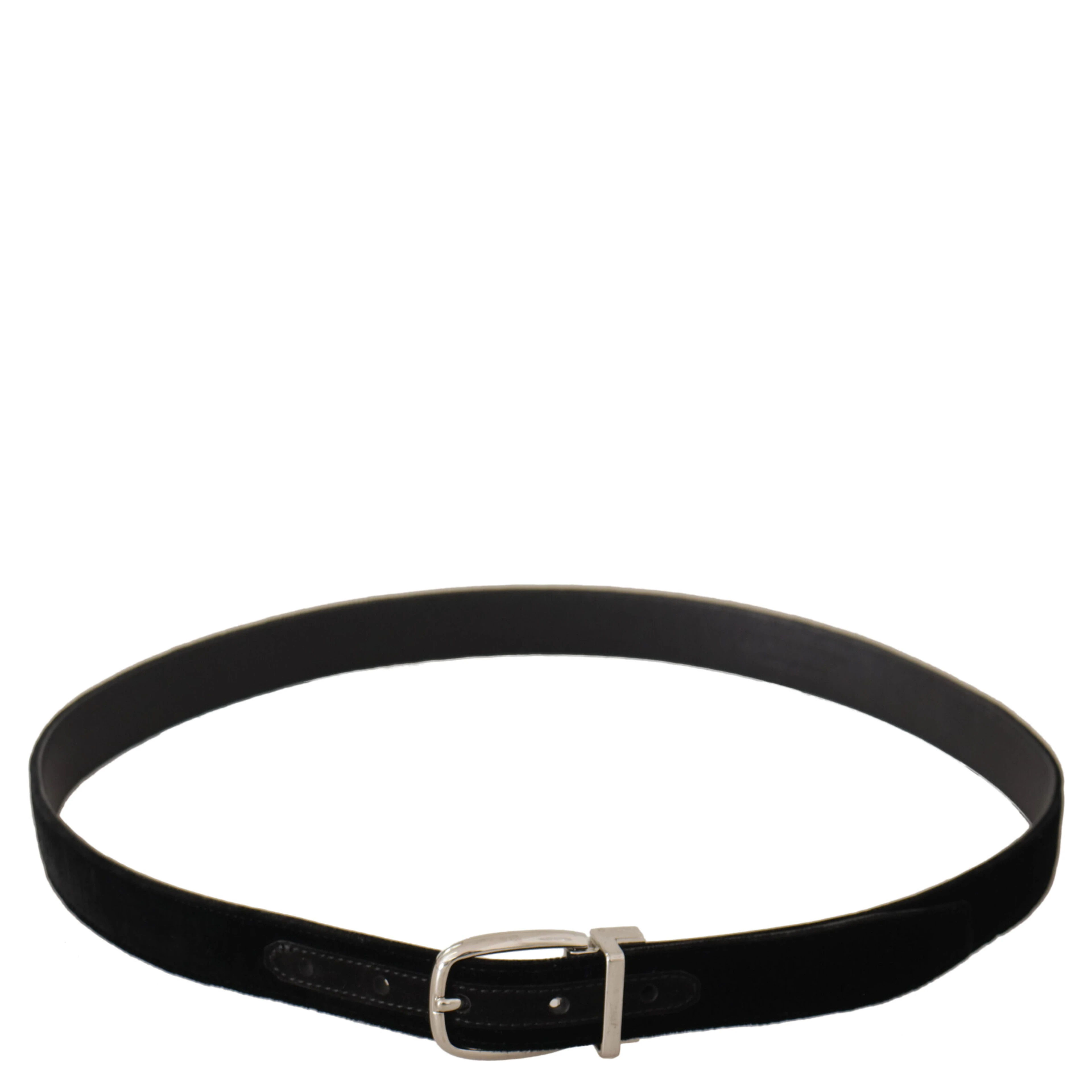 Black Casual Velvet Silver Tone Metal Buckle Belt