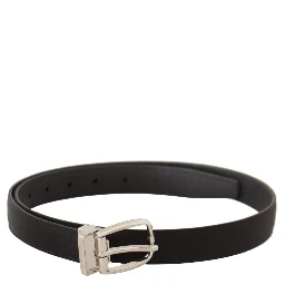 Black Canvas Leather Silver Logo Metal Buckle Belt