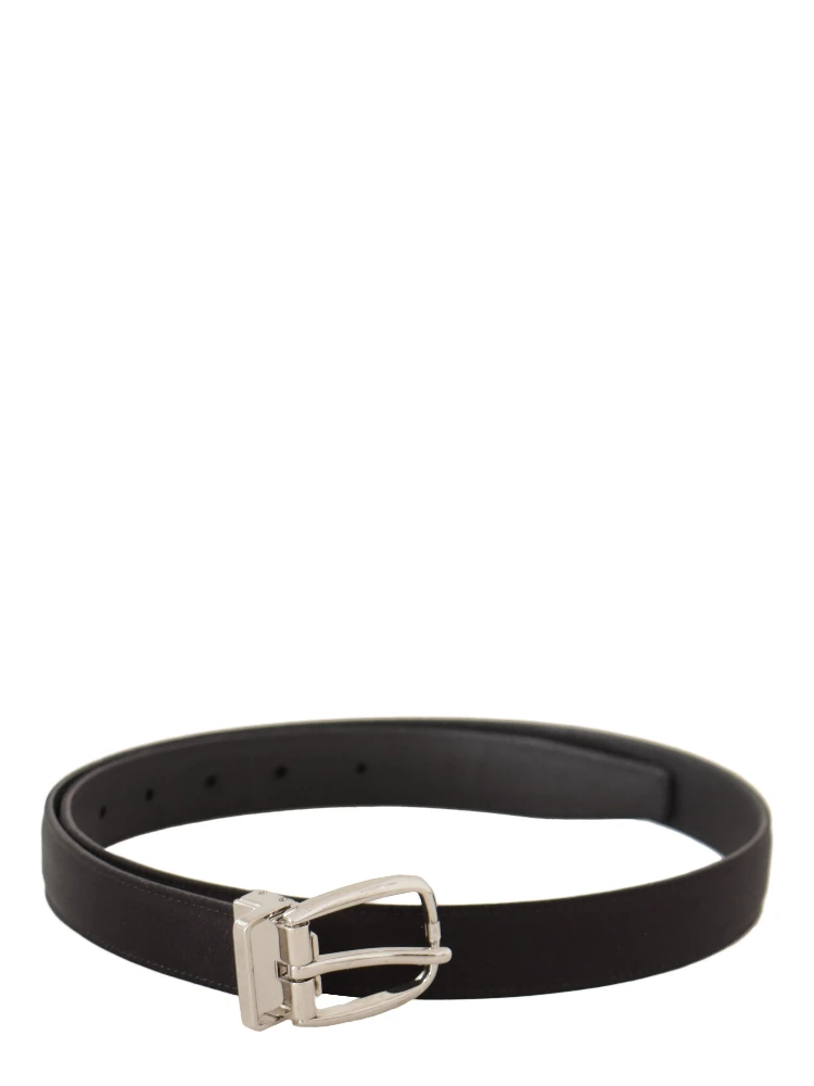 Black Canvas Leather Silver Logo Metal Buckle Belt