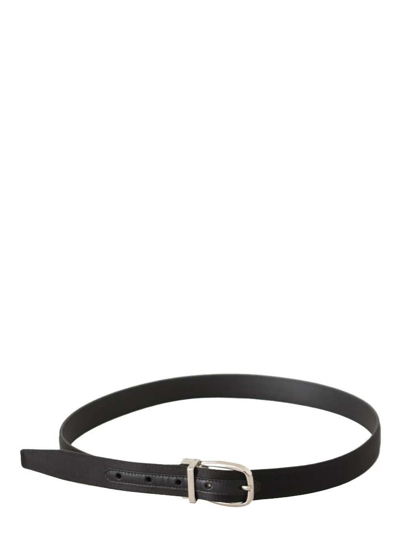 Black Canvas Leather Silver Logo Metal Buckle Belt