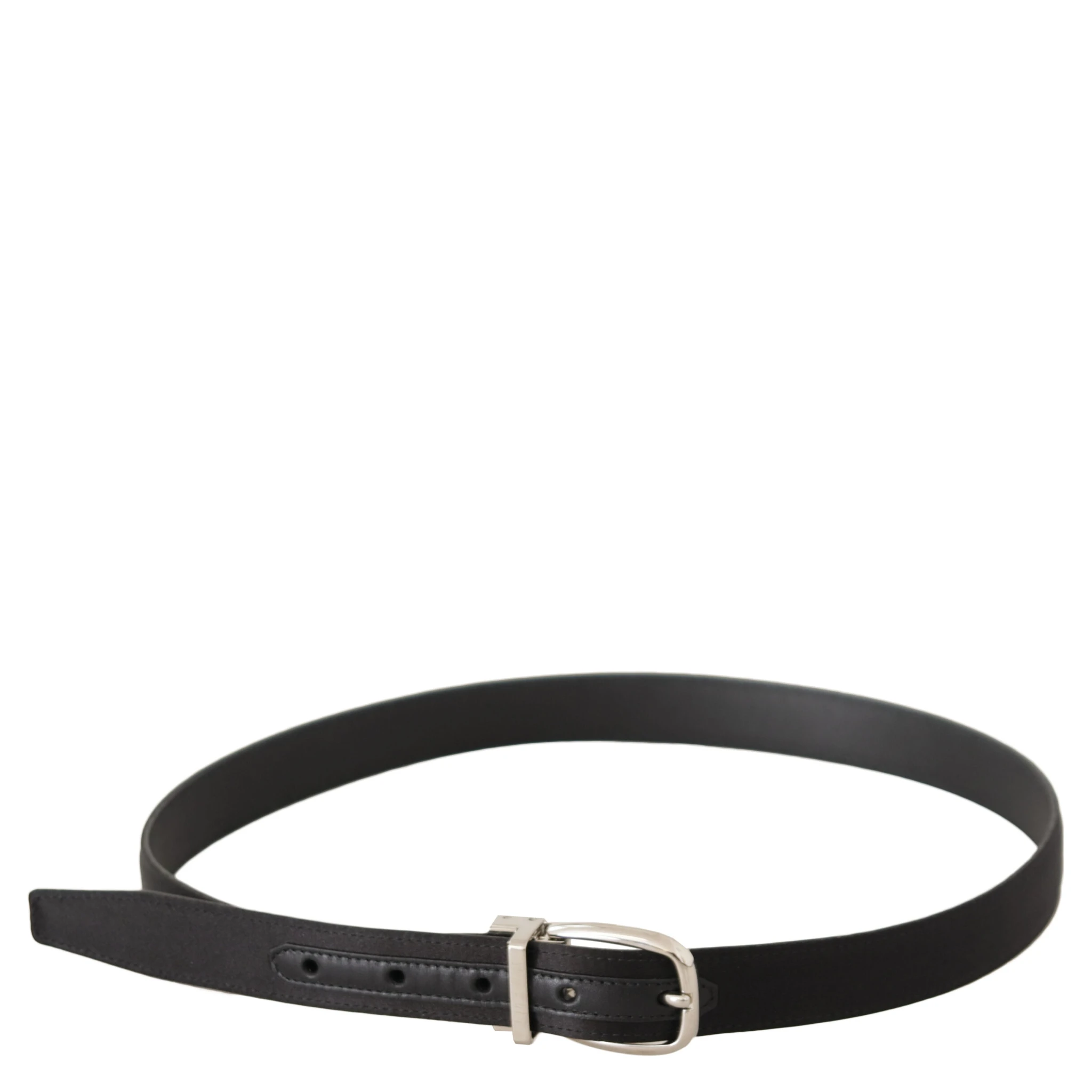 Black Canvas Leather Silver Logo Metal Buckle Belt