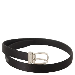 Black Canvas Leather Silver Logo Metal Buckle Belt