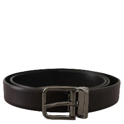 Dark Purple Leather Box Borchia Metal Buckle Belt