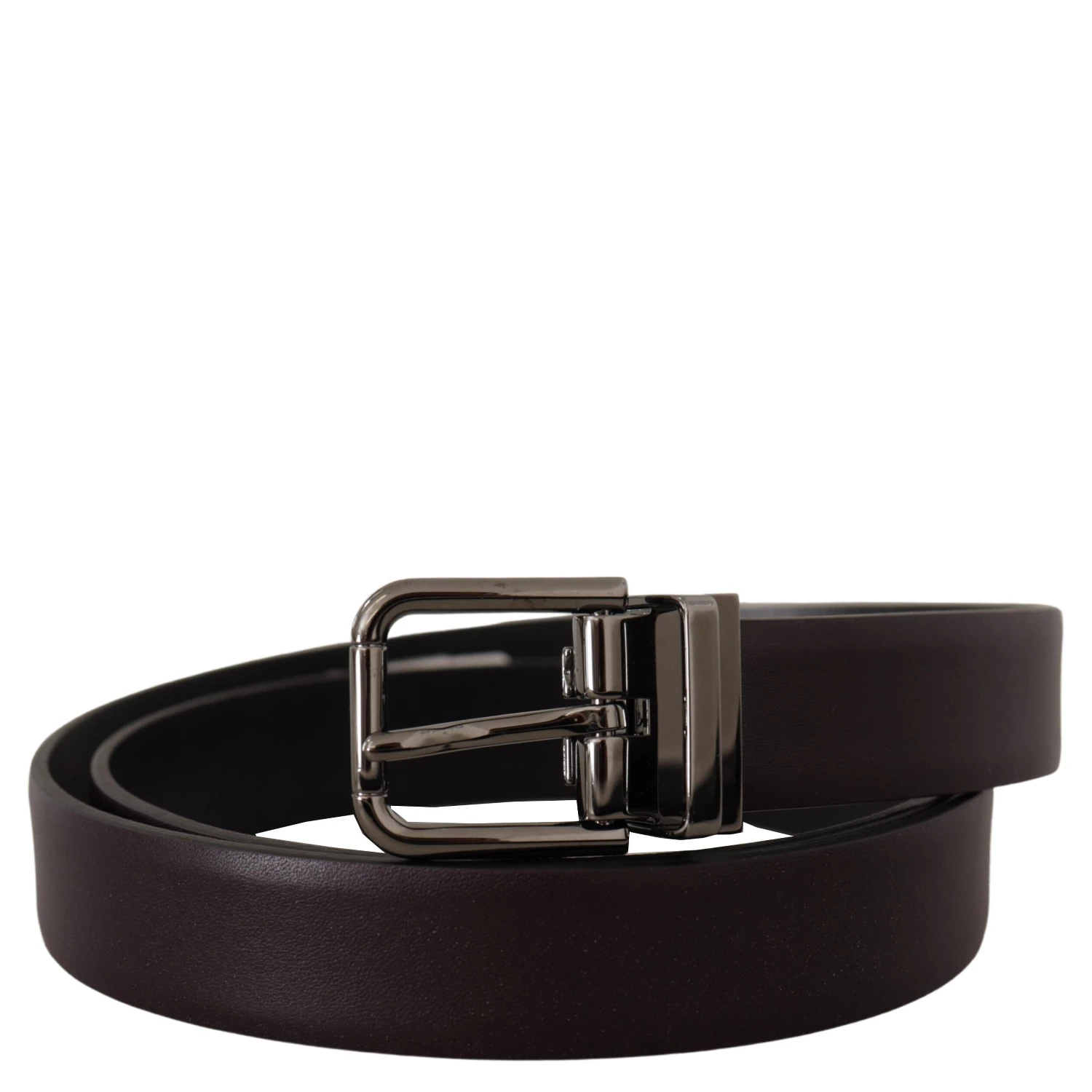 Dark Purple Leather Box Borchia Metal Buckle Belt