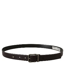 Dark Purple Leather Box Borchia Metal Buckle Belt