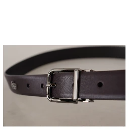Dark Purple Leather Box Borchia Metal Buckle Belt