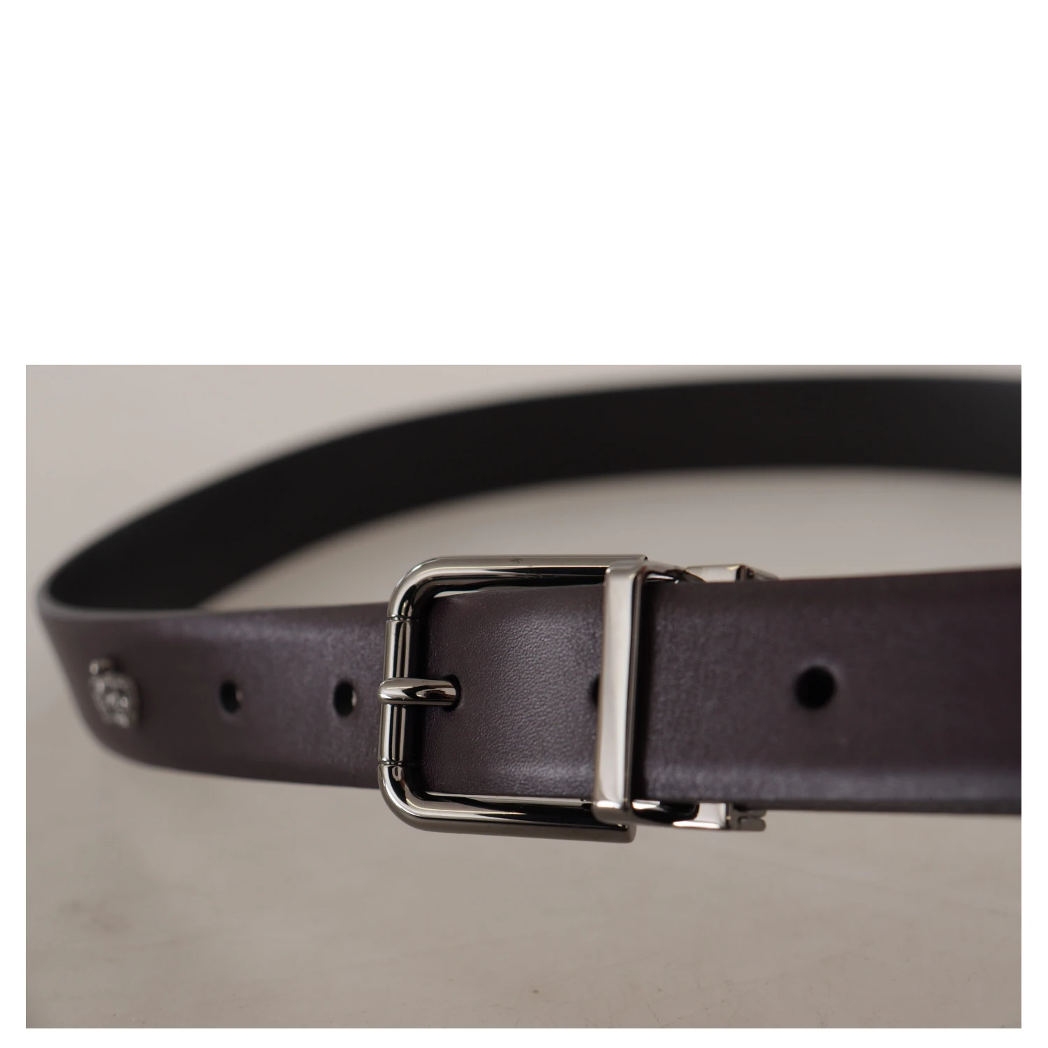 Dark Purple Leather Box Borchia Metal Buckle Belt