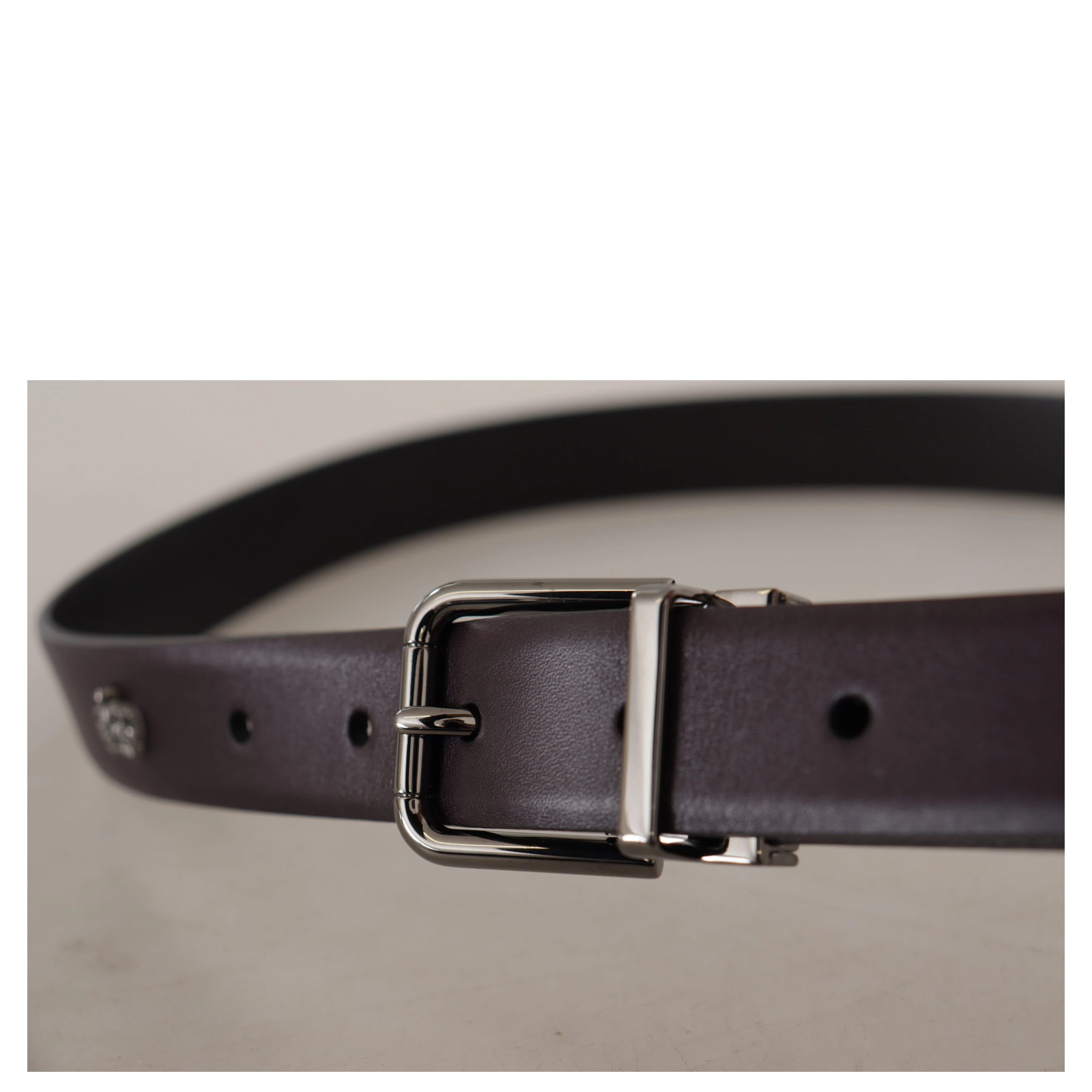 Dark Purple Leather Box Borchia Metal Buckle Belt