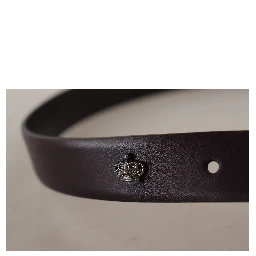 Dark Purple Leather Box Borchia Metal Buckle Belt