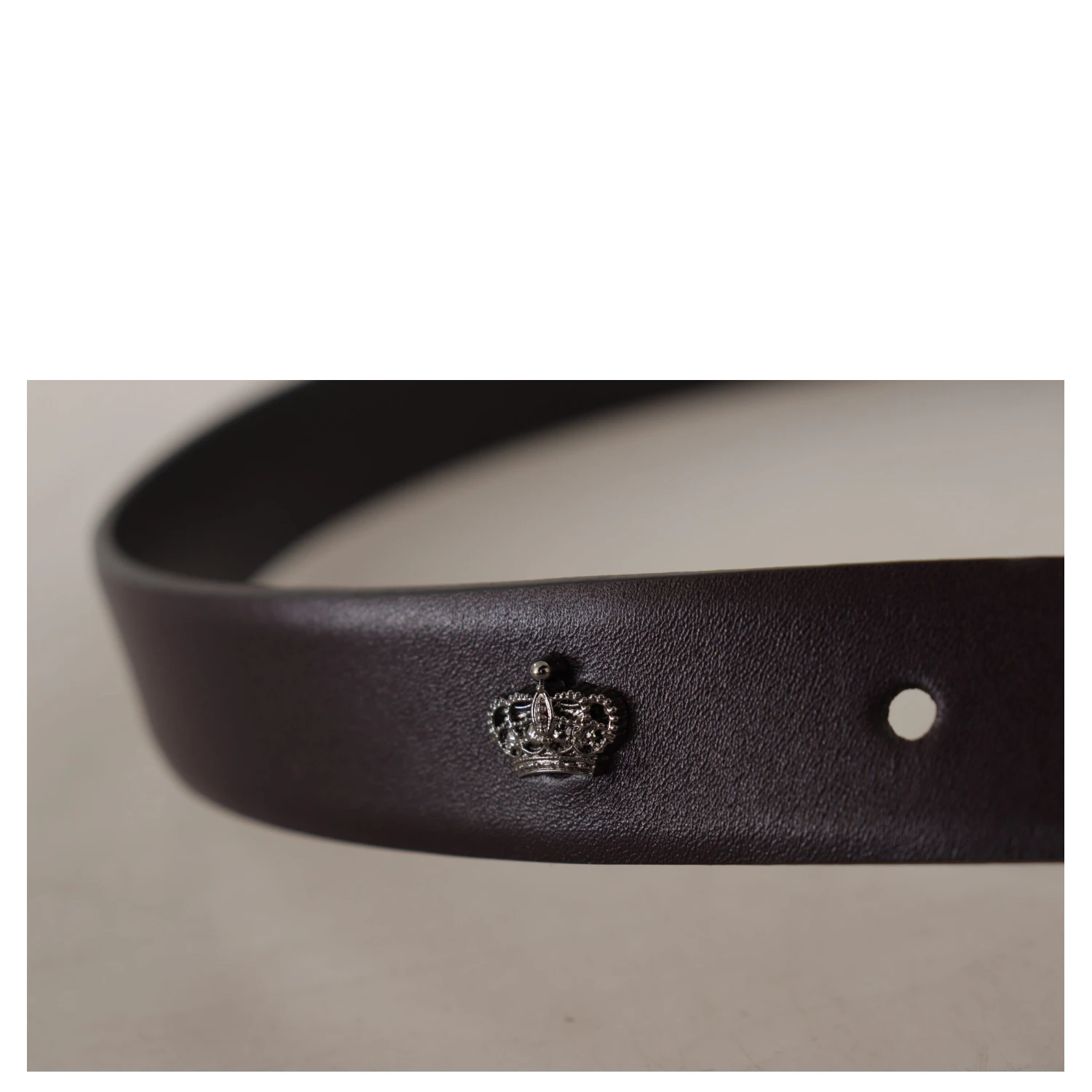 Dark Purple Leather Box Borchia Metal Buckle Belt