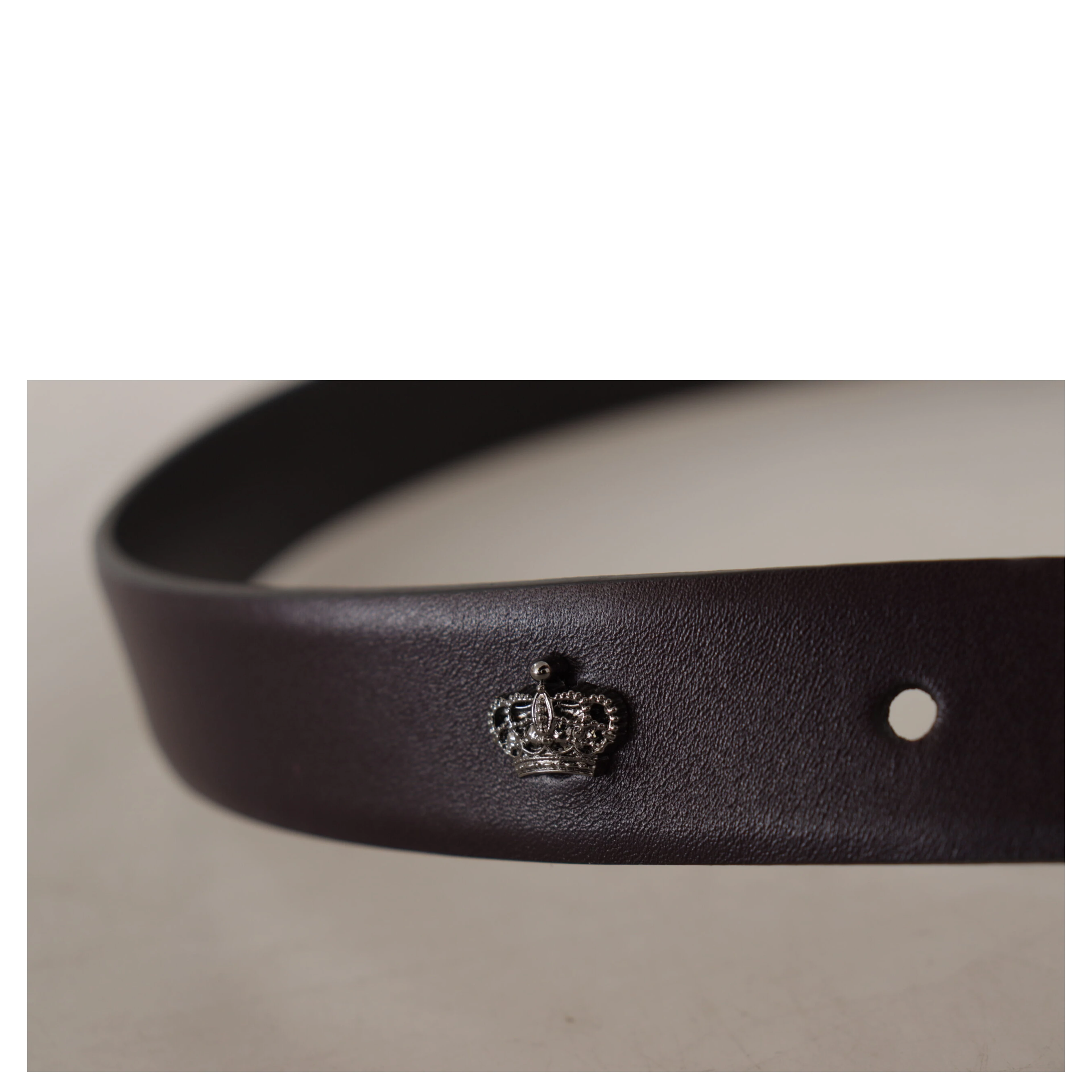 Dark Purple Leather Box Borchia Metal Buckle Belt