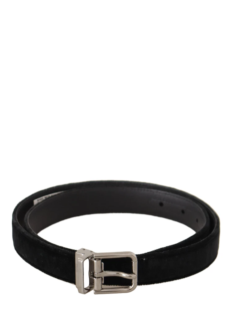 Black Casual Velvet Silver Metal Logo Buckle Belt