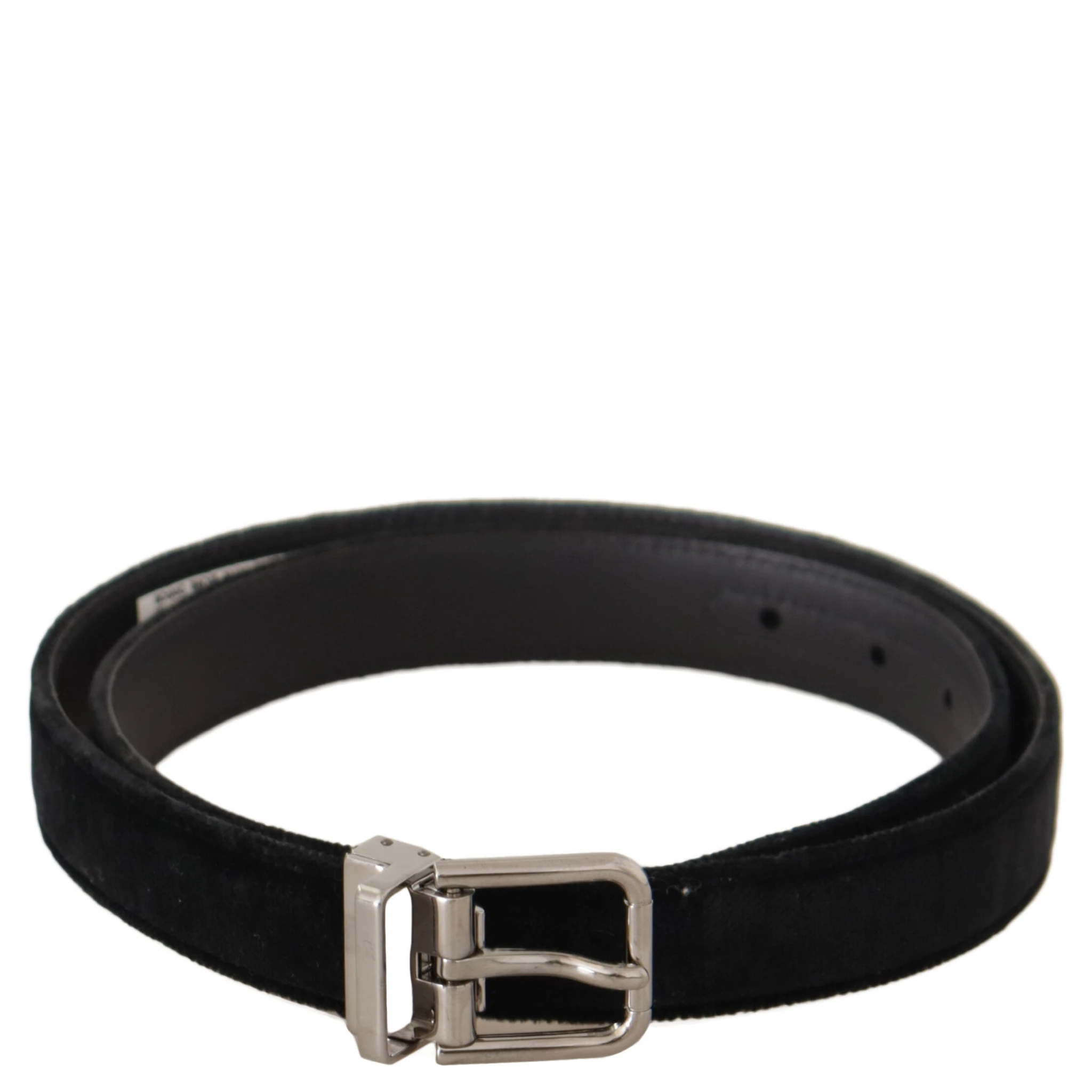 Black Casual Velvet Silver Metal Logo Buckle Belt