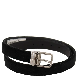 Black Casual Velvet Silver Metal Logo Buckle Belt