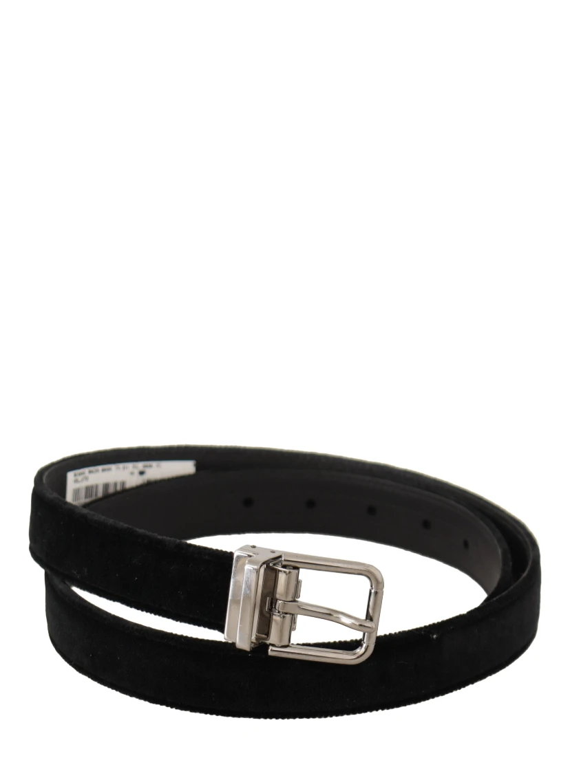 Black Casual Velvet Silver Metal Logo Buckle Belt