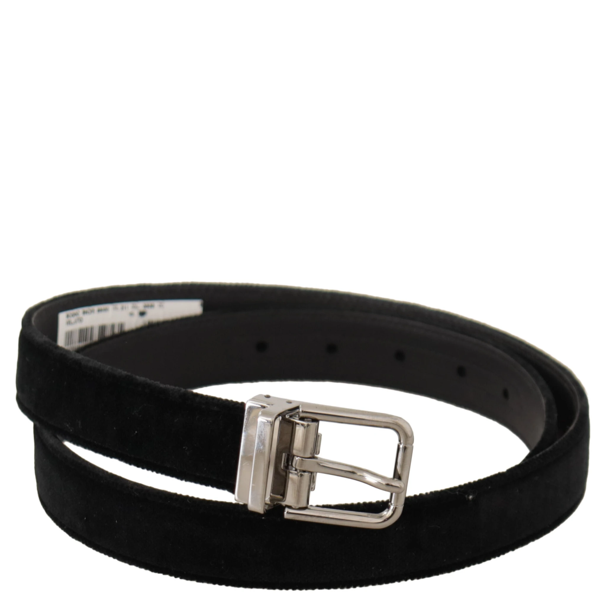 Black Casual Velvet Silver Metal Logo Buckle Belt