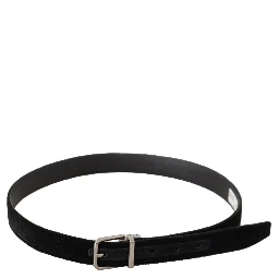 Black Casual Velvet Silver Metal Logo Buckle Belt