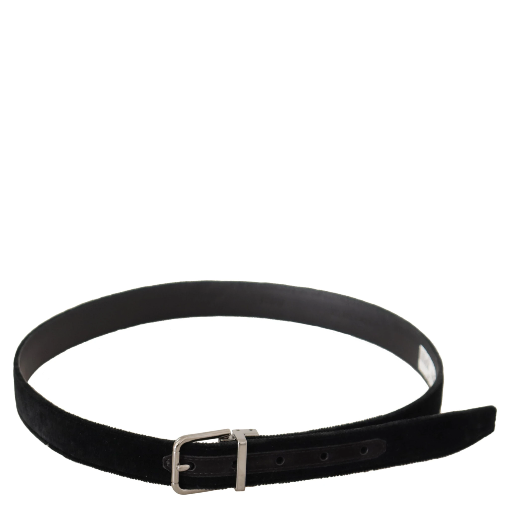 Black Casual Velvet Silver Metal Logo Buckle Belt