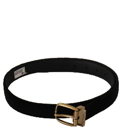 Black Velvet Leather Gold Tone Metal Buckle Belt